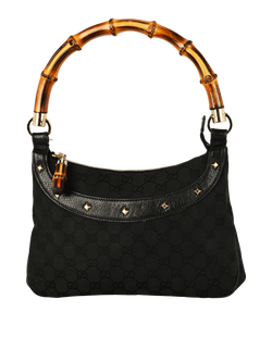 GG Bamboo Top Handle, Canvas/Leather, Black, 213317, DB, 2*